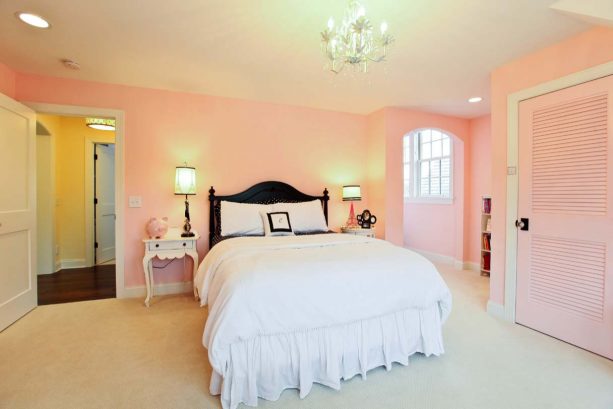 ballet slippers walls and a white bed for an elegant bedroom