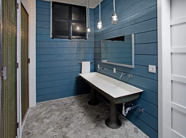 even reclaimed items can make a beautiful blue and gray bathroom