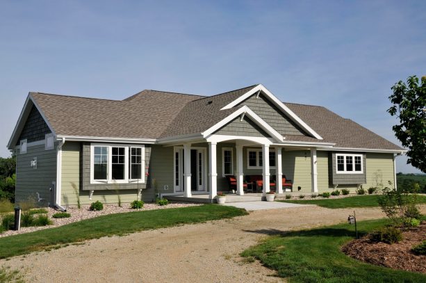 green sprout siding for a down-to-earth ranch style house is one of the best ideas ever