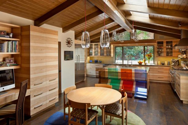 after remodel raised ranch kitchen with hickory cabinets and stone countertops