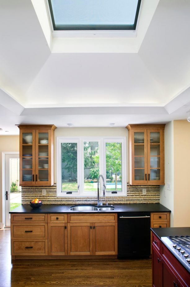 after remodel raised ranch kitchen with new skylight