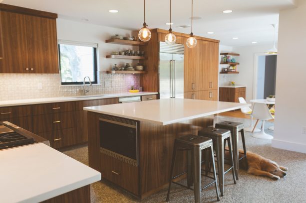 after remodel raised ranch kitchen with walnut cabinets