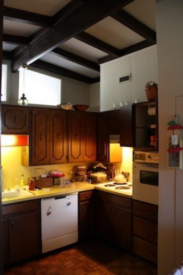 before remodel midcentury ranch kitchen with tall cabinets