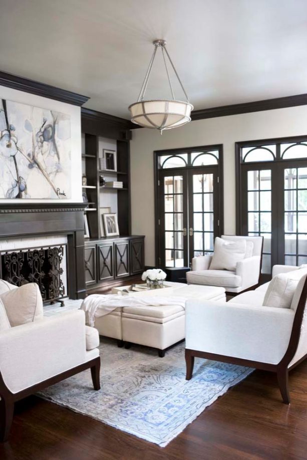 benjamin moore’s bronzetone trims are darker than sherwin williams’ downing sand walls for an elegant traditional living room