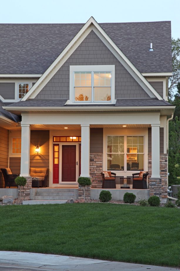 a hardie timber bark deep gray-brown gable front porch exudes pure elegance