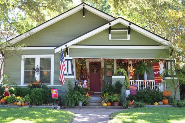 a restoration hardware spanish moss gable front porch complements a charming and timeless craftsman home