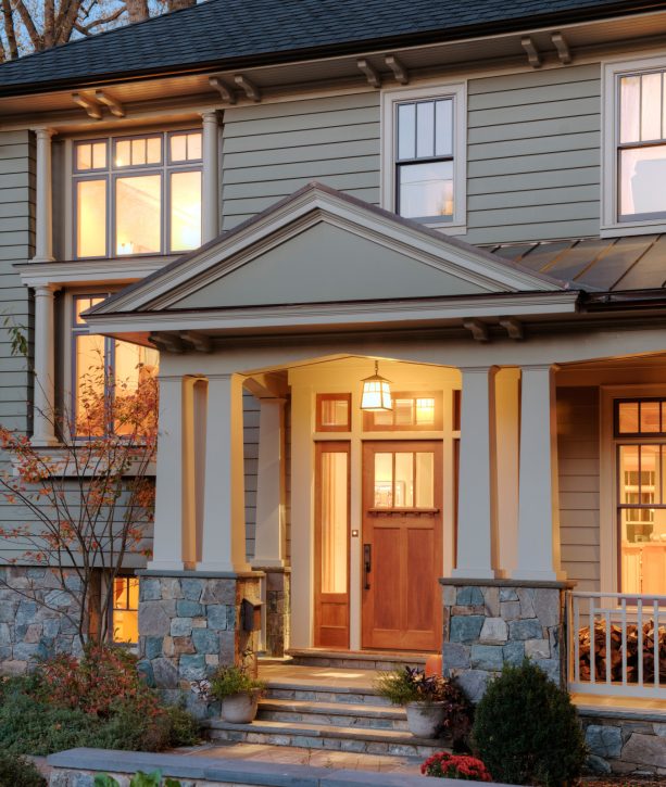 benjamin moore prescott green makes a gable front porch look enchanting despite looking a bit neutral