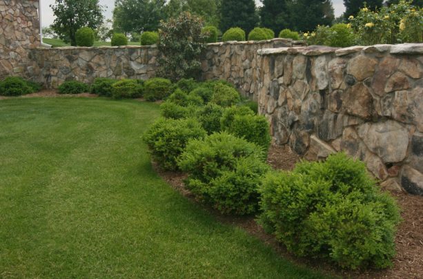 stone veneer decoration in the retaining wall with irregular cap