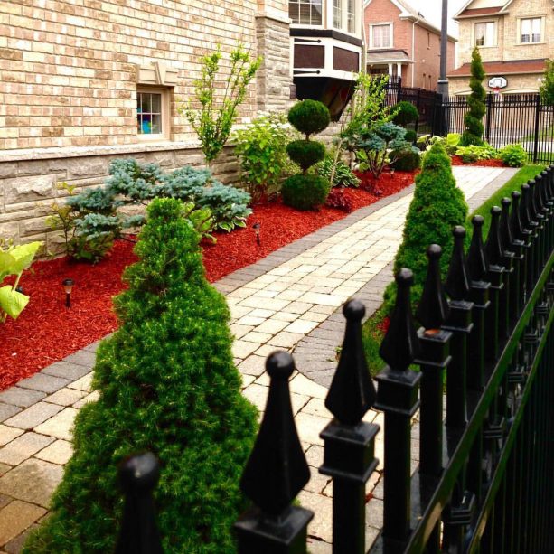 the addition of topiary plants and a paver to a corner lot is a landscaping idea that’s uncomplicated yet very aesthetic