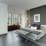 admonter wooden walls sandwiching a benjamin moore nightfall one to form a gorgeous two-accent wall