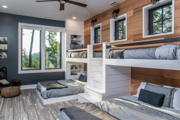 two organic and modern cedar nickel gap accent walls in brown and white