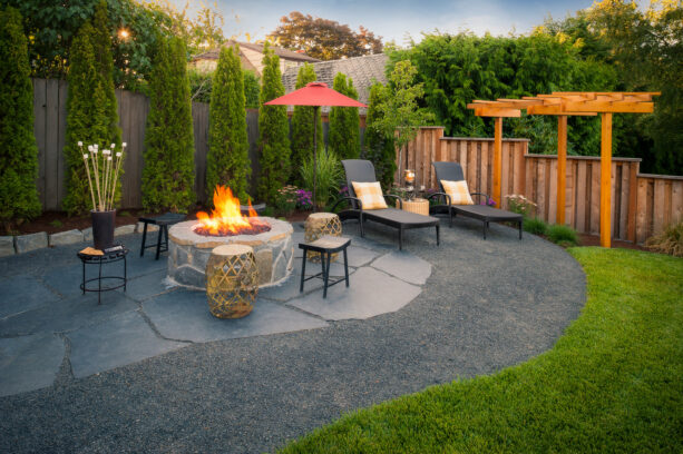 a classy crushed stone patio with a 1/4" minus gravel charcoal carpet