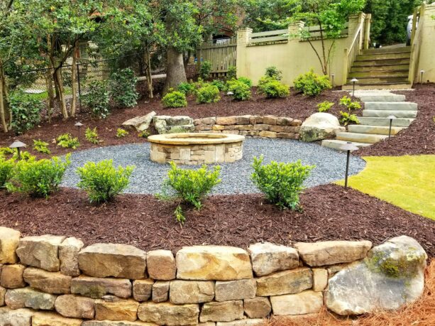 a traditional stone patio with a crushed slate base
