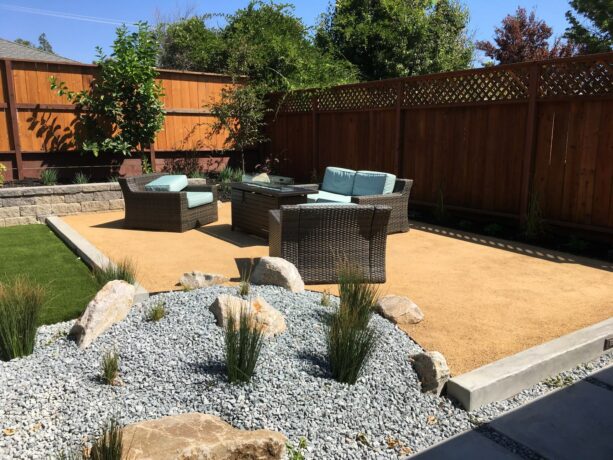 buckskin decomposed granite flawlessly complements an asian-inspired crushed stone patio