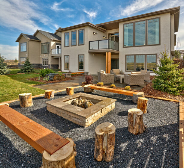 crushed granite makes a nice carpet for a patio full of wooden furniture