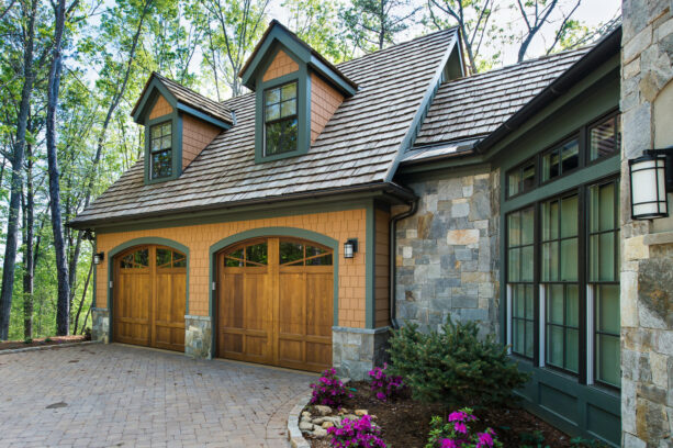 simple green door trims for a natural-looking garage