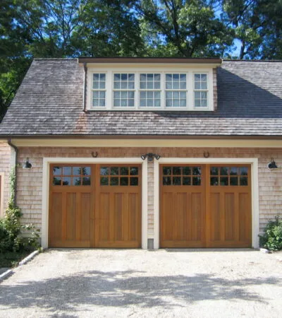 twin minimalistic garage door trims for a big parking space