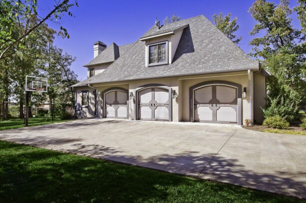 unique celtic garage doors with dark grey trims