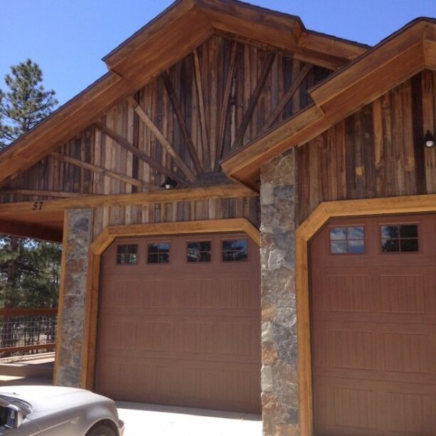 using simple trapezoid light brown door trims for a rustic garage is a brilliant idea to try