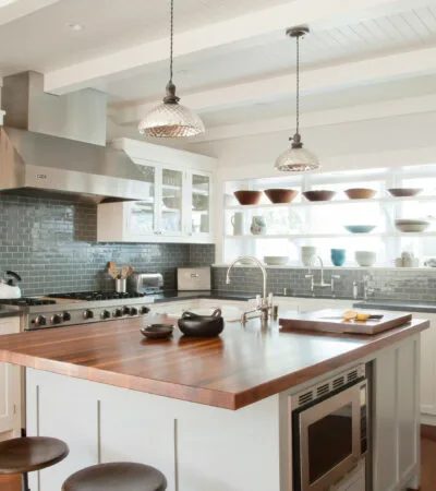 a beach-style kitchen deserves built-in window shelves