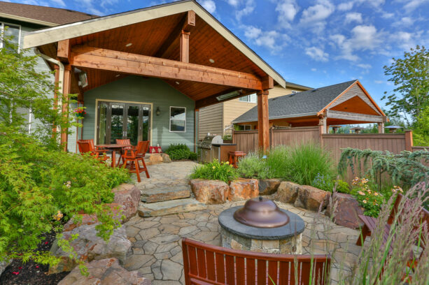 a gable-style cedar patio cover for a craftsman property
